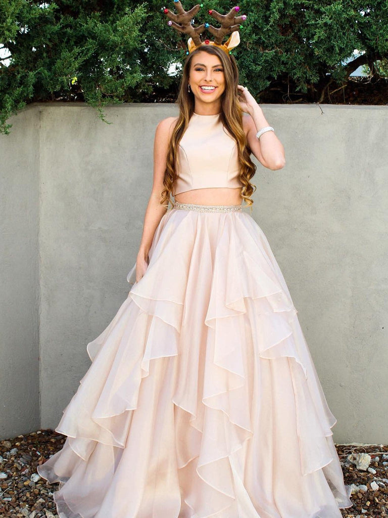 Champagne/Pink Prom Dresses, 2 Pieces ...